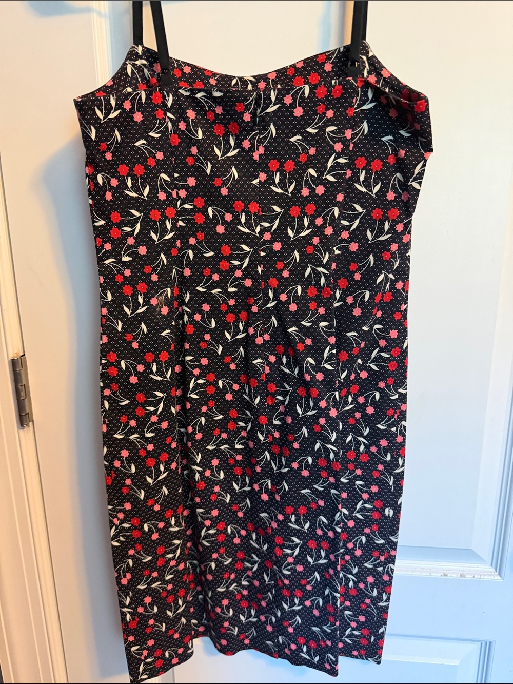 Ann Taylor LOFT Spaghetti Strap Midi Dress Navy Floral Tie Neckline Size 2